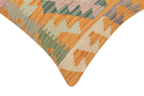 handmade Traditional Pillow Orange Blue Hand-Woven SQUARE 100% WOOL Hand woven turkish pillow2' x 2'