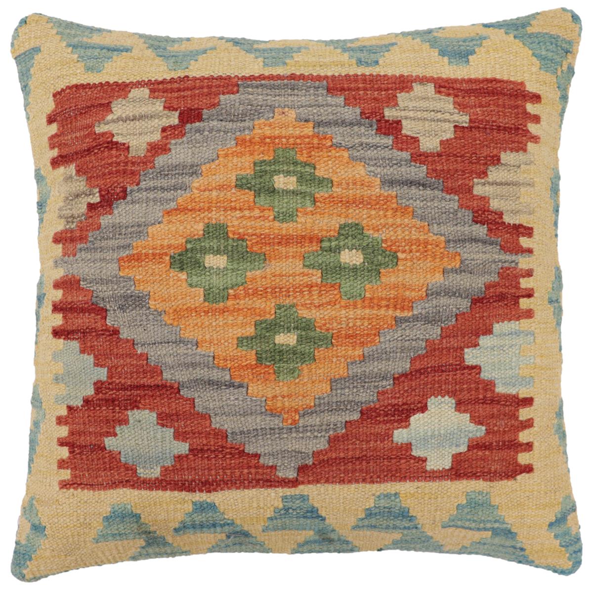 handmade Traditional Pillow Red Blue Hand-Woven SQUARE 100% WOOL Hand woven turkish pillow2 x 2