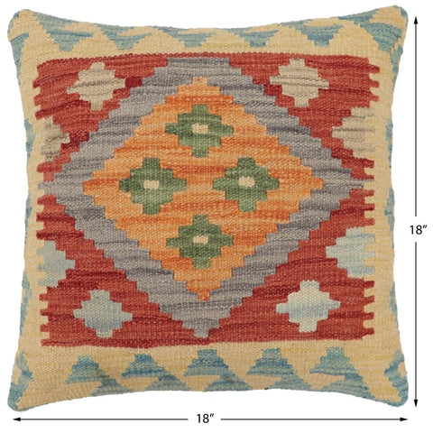 handmade Traditional Pillow Red Blue Hand-Woven SQUARE 100% WOOL Hand woven turkish pillow2 x 2