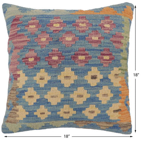 handmade Traditional Pillow Blue Beige Hand-Woven SQUARE 100% WOOL Hand woven turkish pillow2 x 2