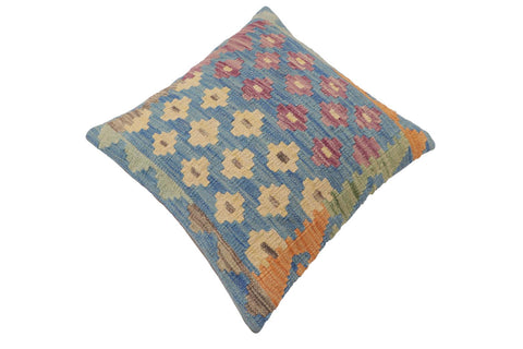 handmade Traditional Pillow Blue Beige Hand-Woven SQUARE 100% WOOL Hand woven turkish pillow2 x 2