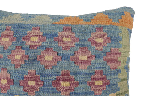handmade Traditional Pillow Blue Beige Hand-Woven SQUARE 100% WOOL Hand woven turkish pillow2 x 2