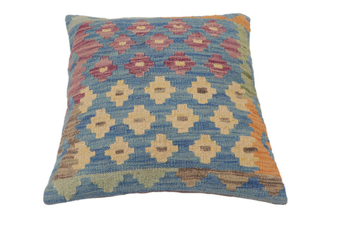 handmade Traditional Pillow Blue Beige Hand-Woven SQUARE 100% WOOL Hand woven turkish pillow2 x 2
