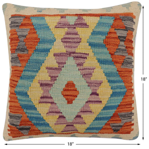 handmade Traditional Pillow Rust Blue Hand-Woven SQUARE 100% WOOL Hand woven turkish pillow2 x 2