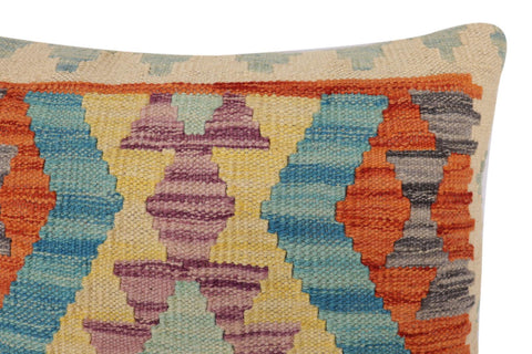 handmade Traditional Pillow Rust Blue Hand-Woven SQUARE 100% WOOL Hand woven turkish pillow2 x 2