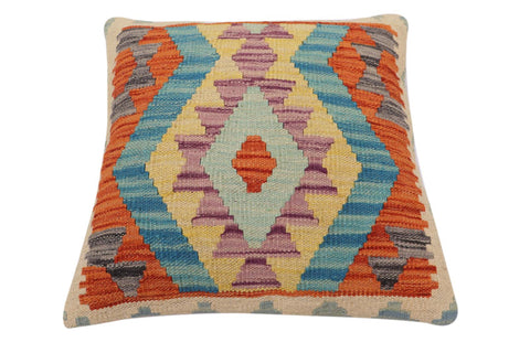 handmade Traditional Pillow Rust Blue Hand-Woven SQUARE 100% WOOL Hand woven turkish pillow2 x 2
