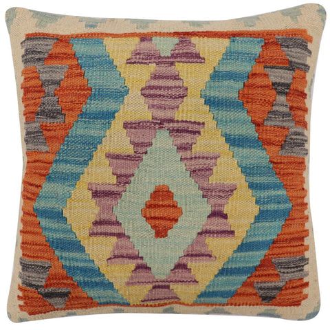 handmade Traditional Pillow Rust Blue Hand-Woven SQUARE 100% WOOL Hand woven turkish pillow2 x 2