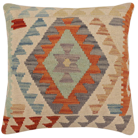 handmade Traditional Pillow Beige Rust Hand-Woven SQUARE 100% WOOL Hand woven turkish pillow2 x 2
