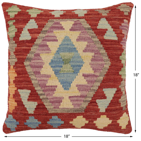 handmade Traditional Pillow Red Blue Hand-Woven SQUARE 100% WOOL Hand woven turkish pillow2 x 2