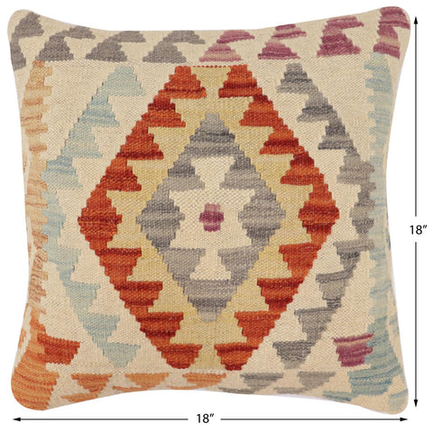 handmade Traditional Pillow Beige Rust Hand-Woven SQUARE 100% WOOL Hand woven turkish pillow2 x 2