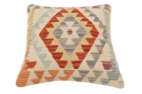 handmade Traditional Pillow Beige Rust Hand-Woven SQUARE 100% WOOL Hand woven turkish pillow2 x 2