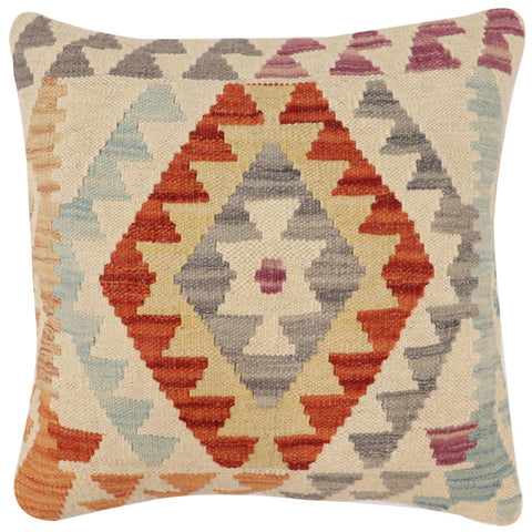 handmade Traditional Pillow Beige Rust Hand-Woven SQUARE 100% WOOL Hand woven turkish pillow2 x 2