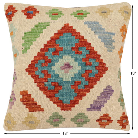 handmade Traditional Pillow Beige Rust Hand-Woven SQUARE 100% WOOL Hand woven turkish pillow2 x 2