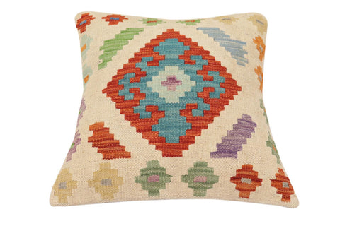 handmade Traditional Pillow Beige Rust Hand-Woven SQUARE 100% WOOL Hand woven turkish pillow2 x 2