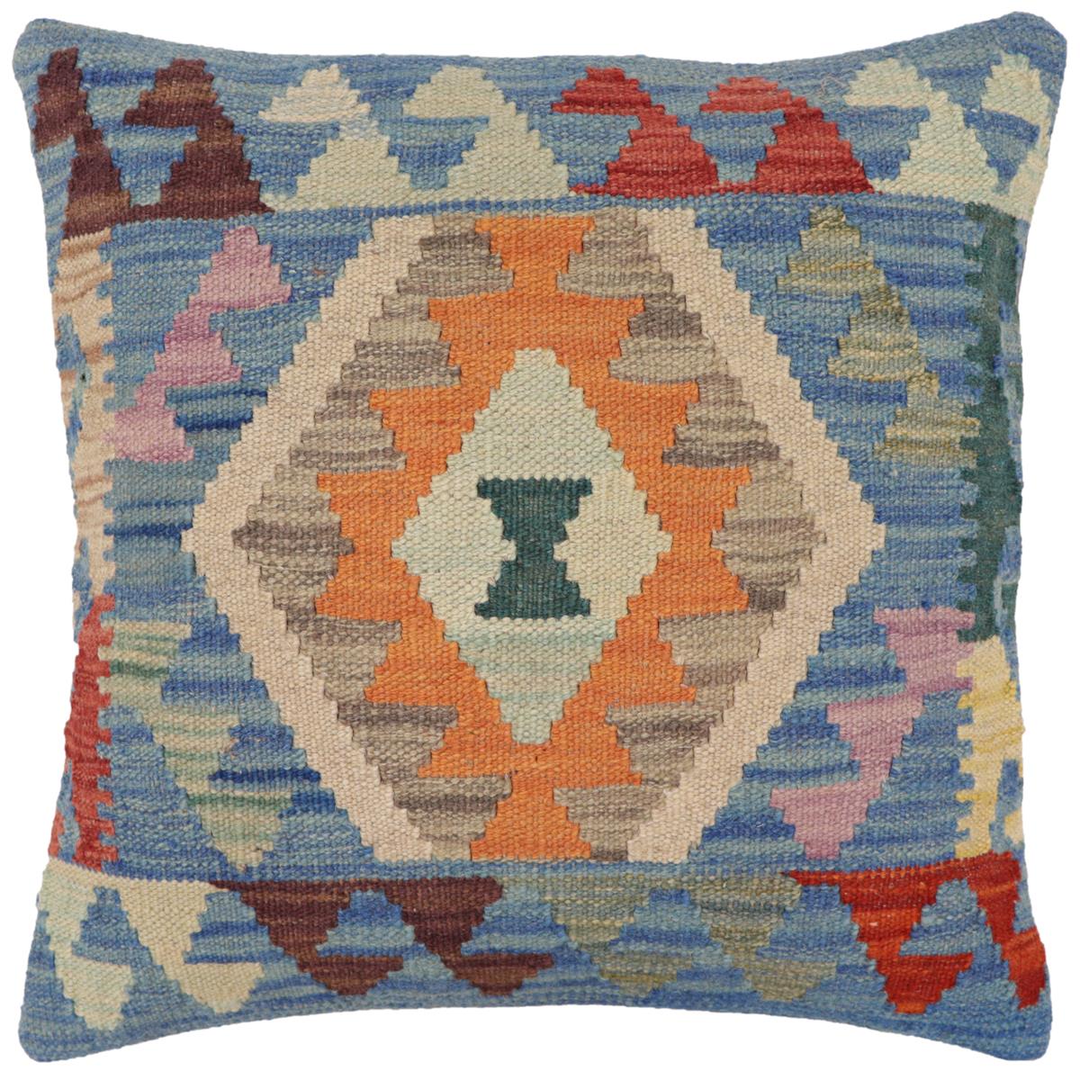 handmade Traditional Pillow Blue Red Hand-Woven SQUARE 100% WOOL Hand woven turkish pillow2 x 2