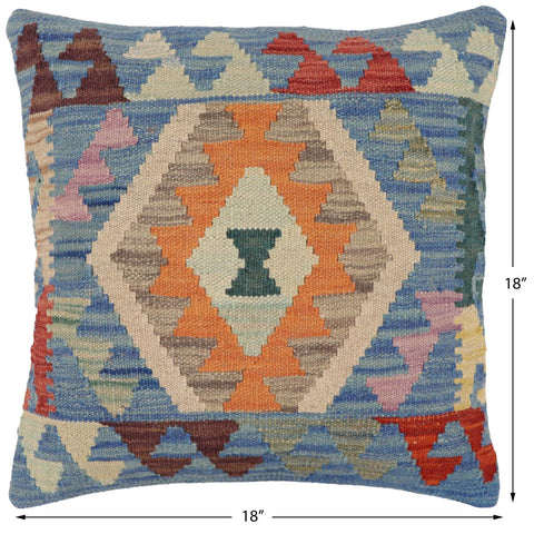 handmade Traditional Pillow Blue Red Hand-Woven SQUARE 100% WOOL Hand woven turkish pillow2 x 2