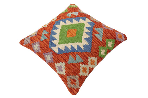 handmade Traditional Pillow Rust Blue Hand-Woven SQUARE 100% WOOL Hand woven turkish pillow2 x 2