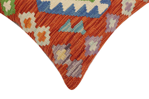 handmade Traditional Pillow Rust Blue Hand-Woven SQUARE 100% WOOL Hand woven turkish pillow2 x 2