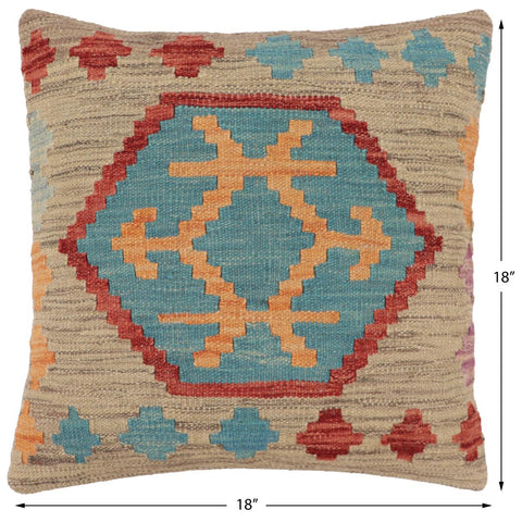 handmade Traditional Pillow Gray Red Hand-Woven SQUARE 100% WOOL Hand woven turkish pillow2 x 2