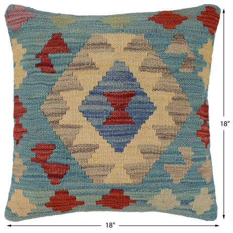 handmade Traditional Pillow Blue Red Hand-Woven SQUARE 100% WOOL Hand woven turkish pillow2 x 2