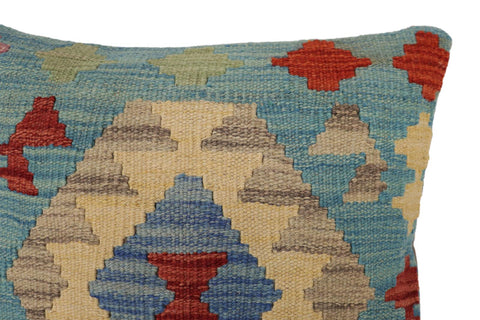 handmade Traditional Pillow Blue Red Hand-Woven SQUARE 100% WOOL Hand woven turkish pillow2 x 2