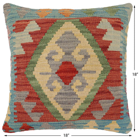 handmade Traditional Pillow Red Blue Hand-Woven SQUARE 100% WOOL Hand woven turkish pillow2 x 2