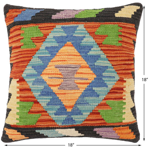 handmade Traditional Pillow Rust Blue Hand-Woven SQUARE 100% WOOL Hand woven turkish pillow2 x 2