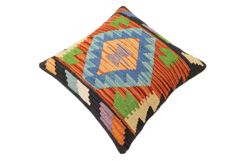 handmade Traditional Pillow Rust Blue Hand-Woven SQUARE 100% WOOL Hand woven turkish pillow2 x 2