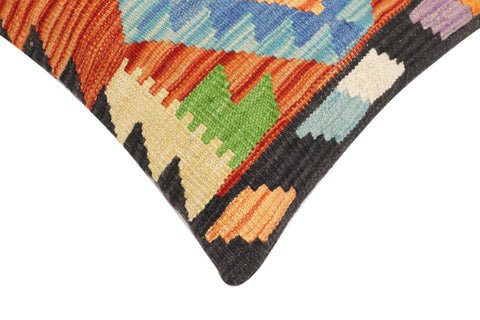 handmade Traditional Pillow Rust Blue Hand-Woven SQUARE 100% WOOL Hand woven turkish pillow2 x 2