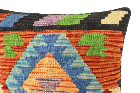 handmade Traditional Pillow Rust Blue Hand-Woven SQUARE 100% WOOL Hand woven turkish pillow2 x 2