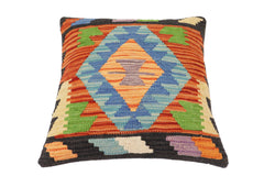 handmade Traditional Pillow Rust Blue Hand-Woven SQUARE 100% WOOL Hand woven turkish pillow2' x 2'