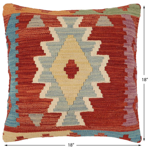 handmade Traditional Pillow Rust Blue Hand-Woven SQUARE 100% WOOL Hand woven turkish pillow2 x 2