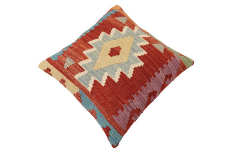 handmade Traditional Pillow Rust Blue Hand-Woven SQUARE 100% WOOL Hand woven turkish pillow2 x 2