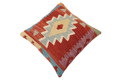 handmade Traditional Pillow Rust Blue Hand-Woven SQUARE 100% WOOL Hand woven turkish pillow2' x 2'