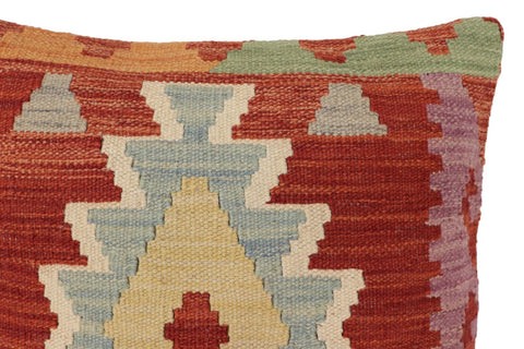 handmade Traditional Pillow Rust Blue Hand-Woven SQUARE 100% WOOL Hand woven turkish pillow2 x 2