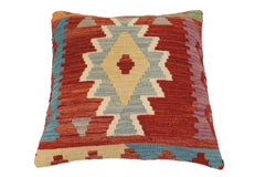 handmade Traditional Pillow Rust Blue Hand-Woven SQUARE 100% WOOL Hand woven turkish pillow2' x 2'