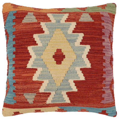 handmade Traditional Pillow Rust Blue Hand-Woven SQUARE 100% WOOL Hand woven turkish pillow2 x 2