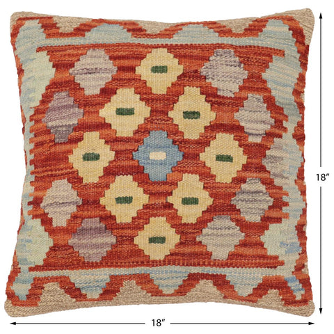 handmade Traditional Pillow Rust Blue Hand-Woven SQUARE 100% WOOL Hand woven turkish pillow2 x 2