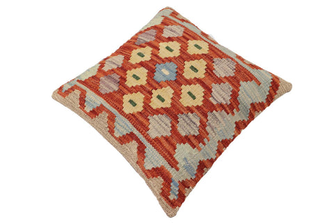 handmade Traditional Pillow Rust Blue Hand-Woven SQUARE 100% WOOL Hand woven turkish pillow2 x 2