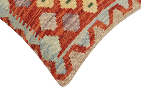 handmade Traditional Pillow Rust Blue Hand-Woven SQUARE 100% WOOL Hand woven turkish pillow2 x 2
