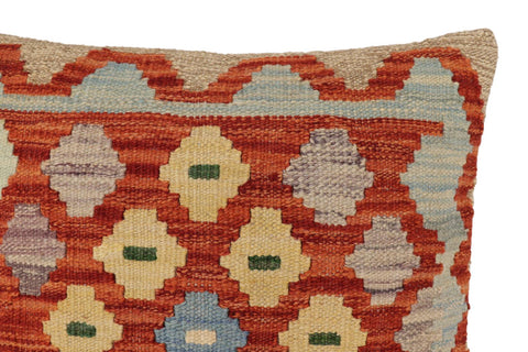 handmade Traditional Pillow Rust Blue Hand-Woven SQUARE 100% WOOL Hand woven turkish pillow2 x 2