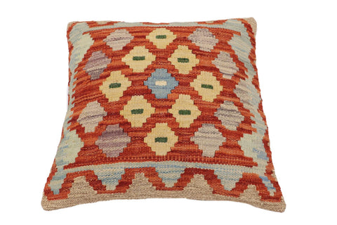 handmade Traditional Pillow Rust Blue Hand-Woven SQUARE 100% WOOL Hand woven turkish pillow2 x 2
