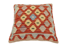 handmade Traditional Pillow Rust Blue Hand-Woven SQUARE 100% WOOL Hand woven turkish pillow2' x 2'