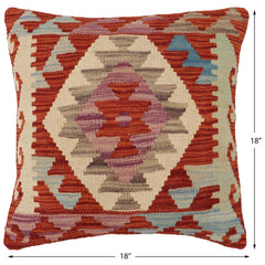 handmade Traditional Pillow Rust Blue Hand-Woven SQUARE 100% WOOL Hand woven turkish pillow2' x 2'