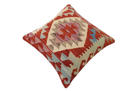 handmade Traditional Pillow Rust Blue Hand-Woven SQUARE 100% WOOL Hand woven turkish pillow2 x 2