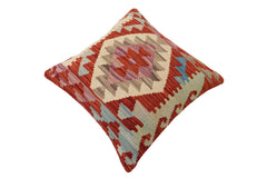 handmade Traditional Pillow Rust Blue Hand-Woven SQUARE 100% WOOL Hand woven turkish pillow2' x 2'