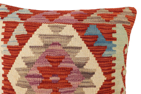 handmade Traditional Pillow Rust Blue Hand-Woven SQUARE 100% WOOL Hand woven turkish pillow2 x 2