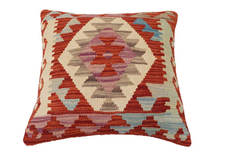handmade Traditional Pillow Rust Blue Hand-Woven SQUARE 100% WOOL Hand woven turkish pillow2 x 2