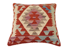 handmade Traditional Pillow Rust Blue Hand-Woven SQUARE 100% WOOL Hand woven turkish pillow2' x 2'