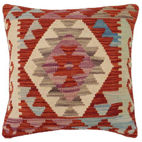 handmade Traditional Pillow Rust Blue Hand-Woven SQUARE 100% WOOL Hand woven turkish pillow2 x 2